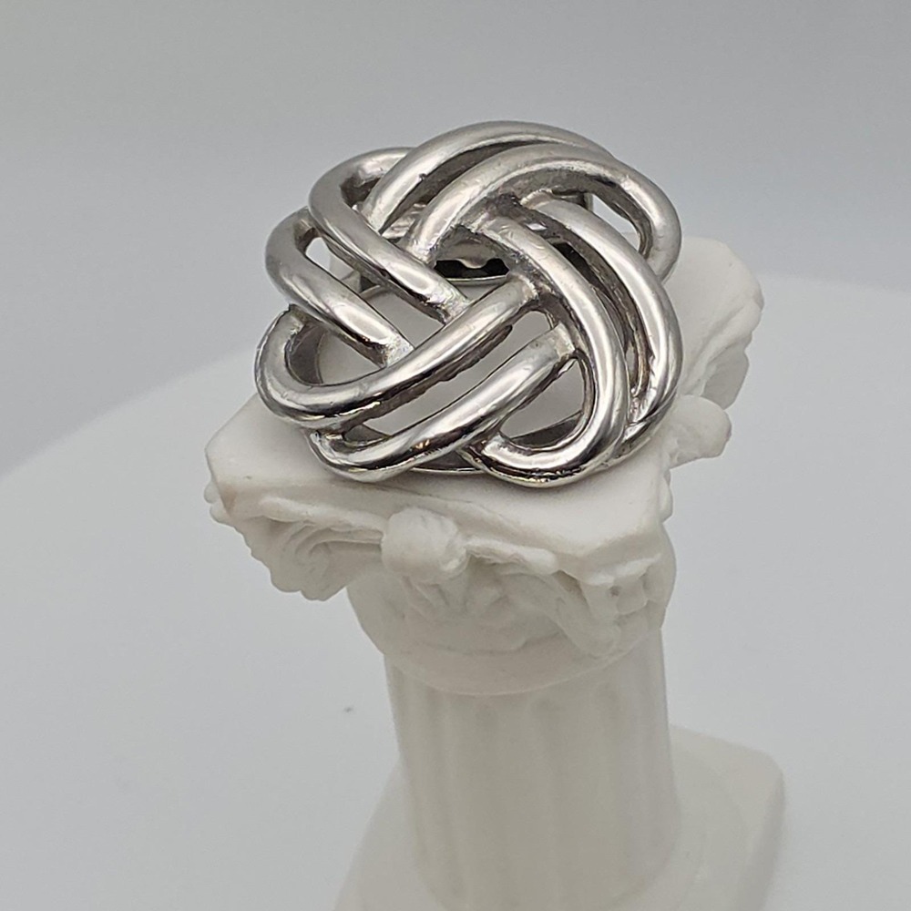 Vtg 65 Yr Old LIEBA USA Love Knot Scarf Clip Dress Clip Filigree Silver Plate